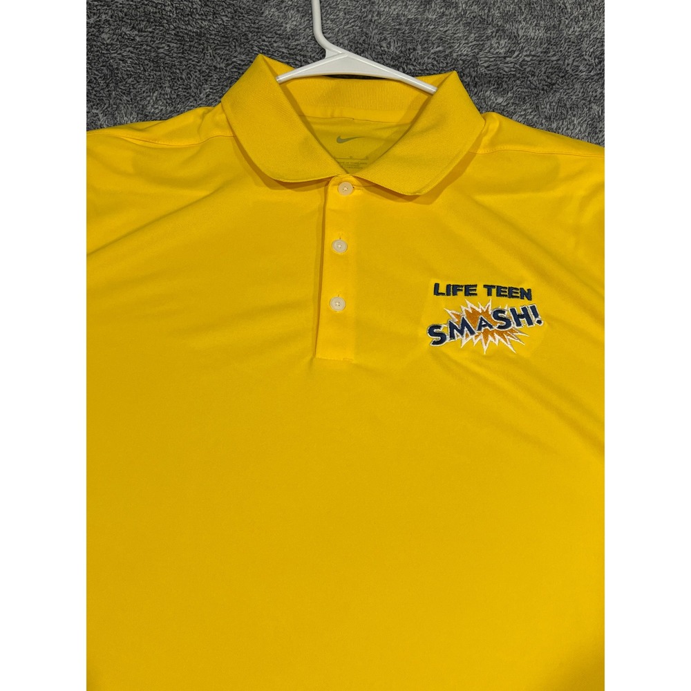 Nike Golf Mens Large Yellow Life Teen SMASH Performance Polo Shirt Short Sleeve
